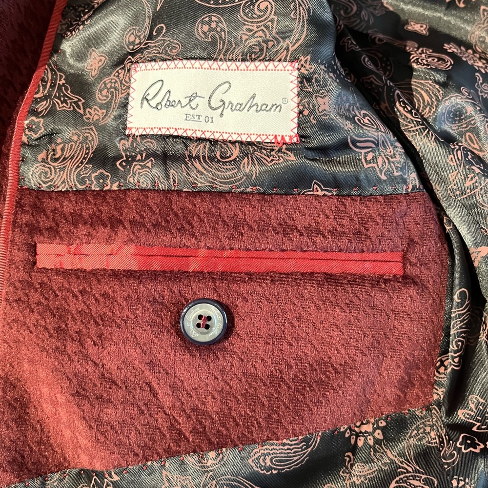 Robert Graham Burgundy Velour type Sports Coat size 40. New with tags - Picture 4 of 11